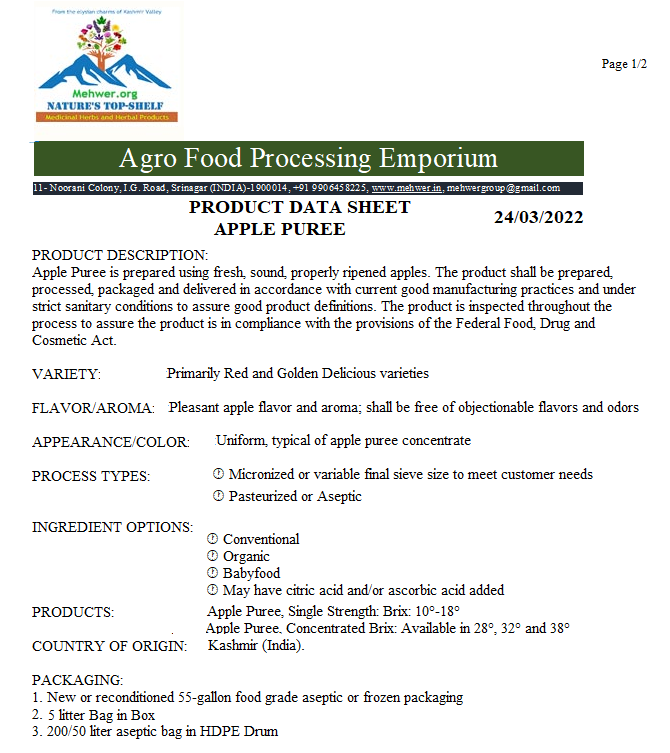 Pro-Data Sheet -Apple Puree-P1